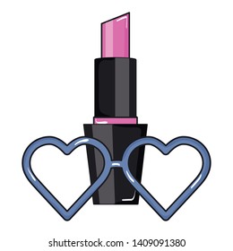 female lipstick with hearts glasses makeup product