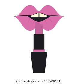 female lipstick makeup product with lips woman vector illustration