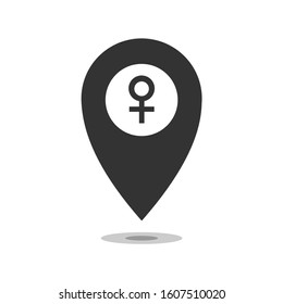 Female location vector icon. GPS pictogram. Vector isolated on white background.