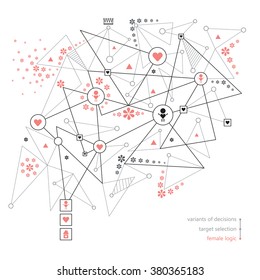 Female logic, variants of decisions, target selection - vector illustration.