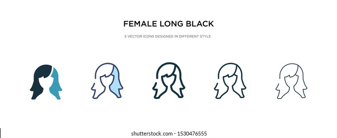 female long black hair icon in different style vector illustration. two colored and black female long black hair vector icons designed in filled, outline, line and stroke style can be used for web,