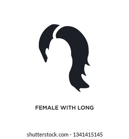 female with long hair isolated icon. simple element illustration from woman clothing concept icons. female with long hair editable logo sign symbol design on white background. can be use for web and