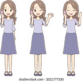 The female of the long hair. She's speaking by telephone.