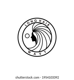 female long hair wavy stamp or sticker logo design vector