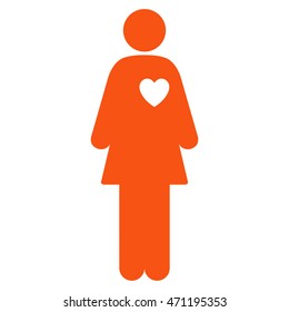 Female Lover icon. Vector style is flat iconic symbol with rounded angles, orange color, white background.