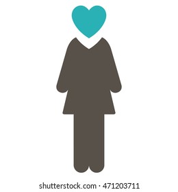 Female Lover icon. Vector style is bicolor flat iconic symbol with rounded angles, grey and cyan colors, white background.