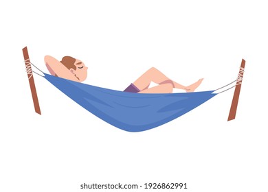 Female Lying in Hammock and Sleeping Vector Illustration