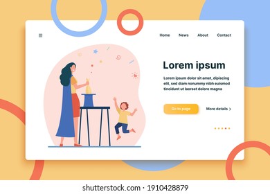 Female magician performing before kid. Woman getting rabbit out of top hat flat vector illustration. Magic, illusion, childhood concept for banner, website design or landing web page
