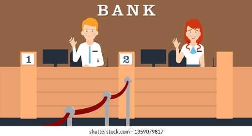Female and male bank teller at the teller desk