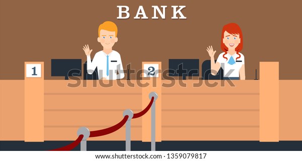 Female Male Bank Teller Teller Desk Stock Vector Royalty Free