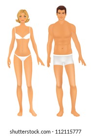 Female  And Male Body Front.  Basic Figure Proportions - Mannequins.