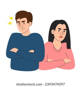 Female and male characters angry at each other vector isolated. Illustration of unhappy couple in conflict. Problems in relationship.