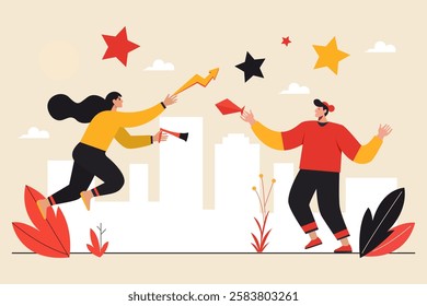 Female and Male Characters Collection Flat Cartoon Character Vector Illustration.