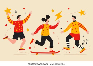 Female and Male Characters Collection Flat Cartoon Character Vector Illustration.