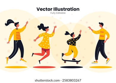 Female and Male Characters Collection Flat Cartoon Character Vector Illustration.