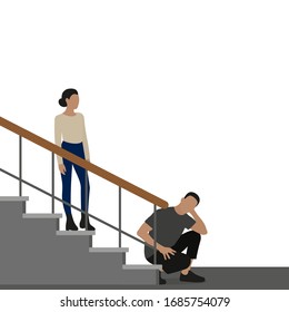 Female and male characters on the stairs