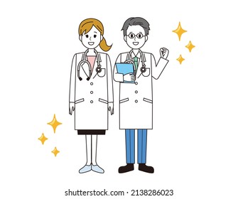 Female and male doctors. health care worker. An illustration.