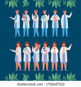 Female and male doctors with injections and medicine jars design of Medical care health and emergency theme Vector illustration