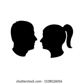 Female and male faces silhouettes in vintage cameo style.