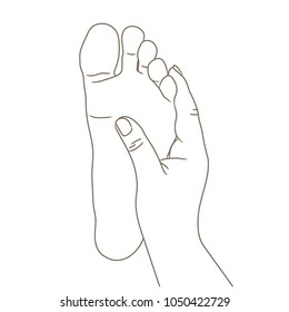 Female or male foot sole, barefoot, bottom view. Vector outline illustration, hand drawn cartoon style isolated on white, black and white contour