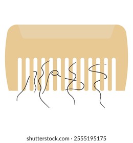 Female or male hair on comb. Hair loss problem. Vector illustration isolated on white