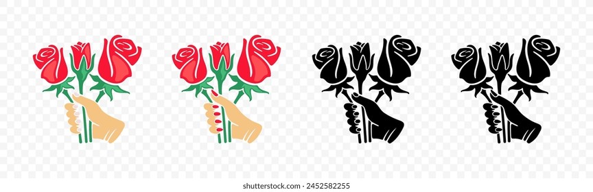 Mano femenina y masculina sosteniendo un ramo de rosas, Diseño gráfico. Floristería o florística, floral, floristería y floricultura, diseño de Vector e ilustración