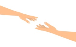 Female And Male Hands Reaching For Each Other. A Woman Giving A Hand To A Man. Vector Illustration