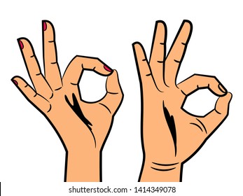 Female and male hands showing OK sign vector illustration