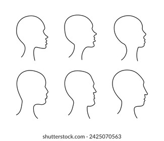 Cabezas femeninas y masculinas sin contorno de pelo. Avatares de contorno con caras de chicos y chicas para redes sociales y diseño de perfiles vectoriales web