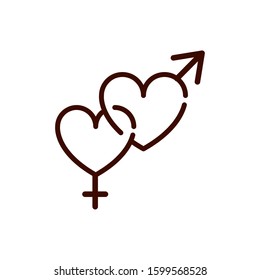 female and male hearts gender love romantic passion feeling related icon vector illustration thick line