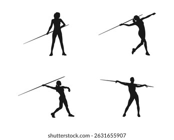 Female and Male Javelin Throwers in Action Silhouettes. Javelin throw, athlete throwing, isolated vector silhouette. vector isolated on a white background.
