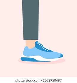 Female or male leg in the sneakers. Sport footwear side view. Vector illustration in trendy flat style isolated.