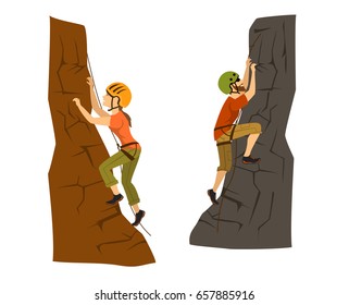 female and male mountain climbers.