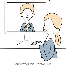 female and male office workers holding online meetings