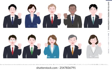 Ícones femininos e masculinos do político_motivated ilustrações de negócios japonesas e americanas em ternos
Tradução para o japonês:grupo de pessoas [político] facilmente editável.