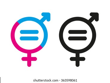 Female And Male Symbols With Mathematical Equal Sign. Editable Clip Art. 