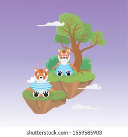 female and male tiger with clothes fantasy fairy tale vector illustration