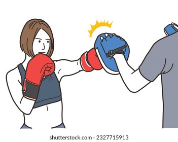 Female and male trainers doing martial arts punches