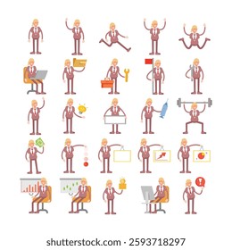 female manager characters in different poses illustration set