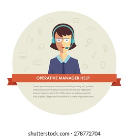 Female manager help banner. Vector