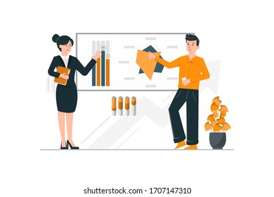 Female manager is listening attentively to the her's employee presenting a project.