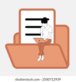 A female manager performs work assignments with a laptop computer