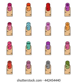 Female manicure and nail art vector icon set 