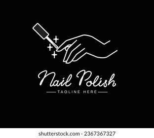 Female manicured hand. Lady painting, polishing nails. Nail polish icon. Vector Illustration of Elegant female hands in a trendy minimalist style. Beauty logo for nail studio or spa salon.
