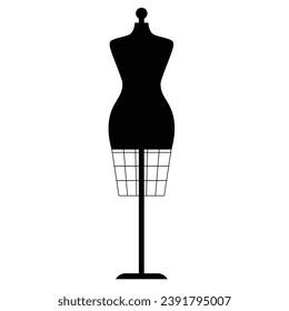 Weibliche Mannequin-Silhouette, flache Vektorgrafik einzeln auf weißem Hintergrund. Dress Form Schwarz-Weiß Symbol für Nähkonzept. Werkzeug für Schneider, Schneider. Nähbedarf.