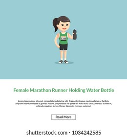 Female Marathon Runner Holding Water Bottle Information