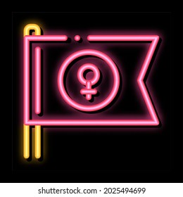 Female Mark Flag neon light sign vector. Glowing bright icon Female Mark Flag sign. transparent symbol illustration