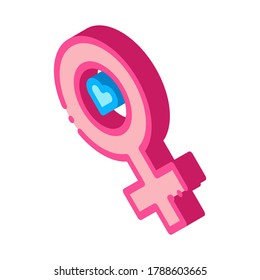 Marca a una mujer vector de iconos del corazón. Señal isométrica Femenina Mark Heart. ilustración de símbolo aislado de color
