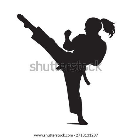 Female martial artist executing a precise and powerful high kick in a striking silhouette