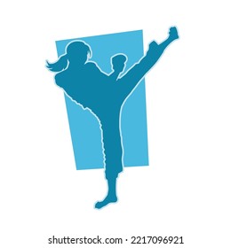 female martial arts fighter vector silhouette